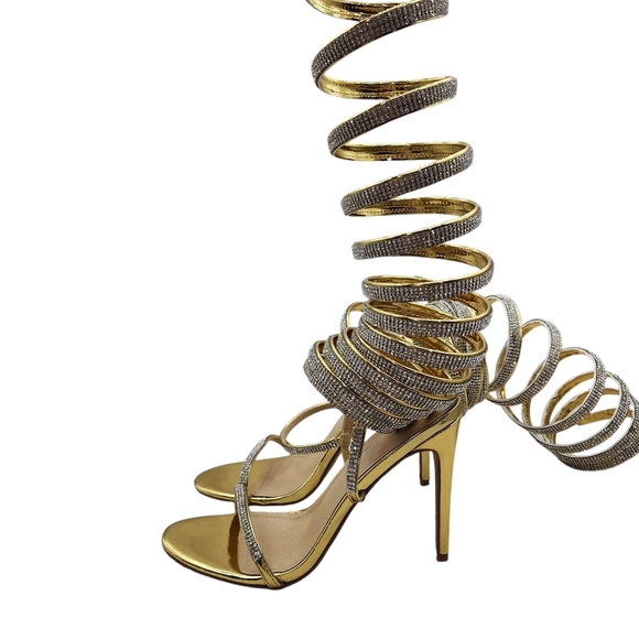 Fashion Nova Women’s Always Undefeated Wrap Up Heels Gold- 9 - Picture 3 of 10